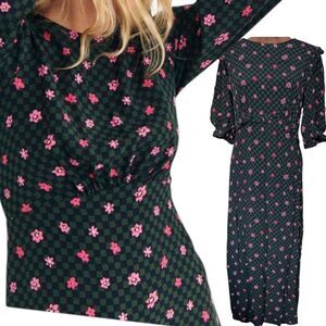 Nobody's Child LONDON Checkerboard Floral Midi Dress US6 EU38